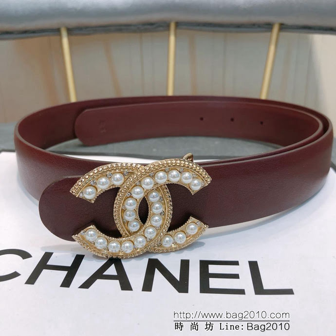 CHANEL香奈兒 18新款 CC珍珠水鑽扣 精品光滑優雅皮帶 上身效果巨好 奢華經典 小紅書火爆款   xfp1041